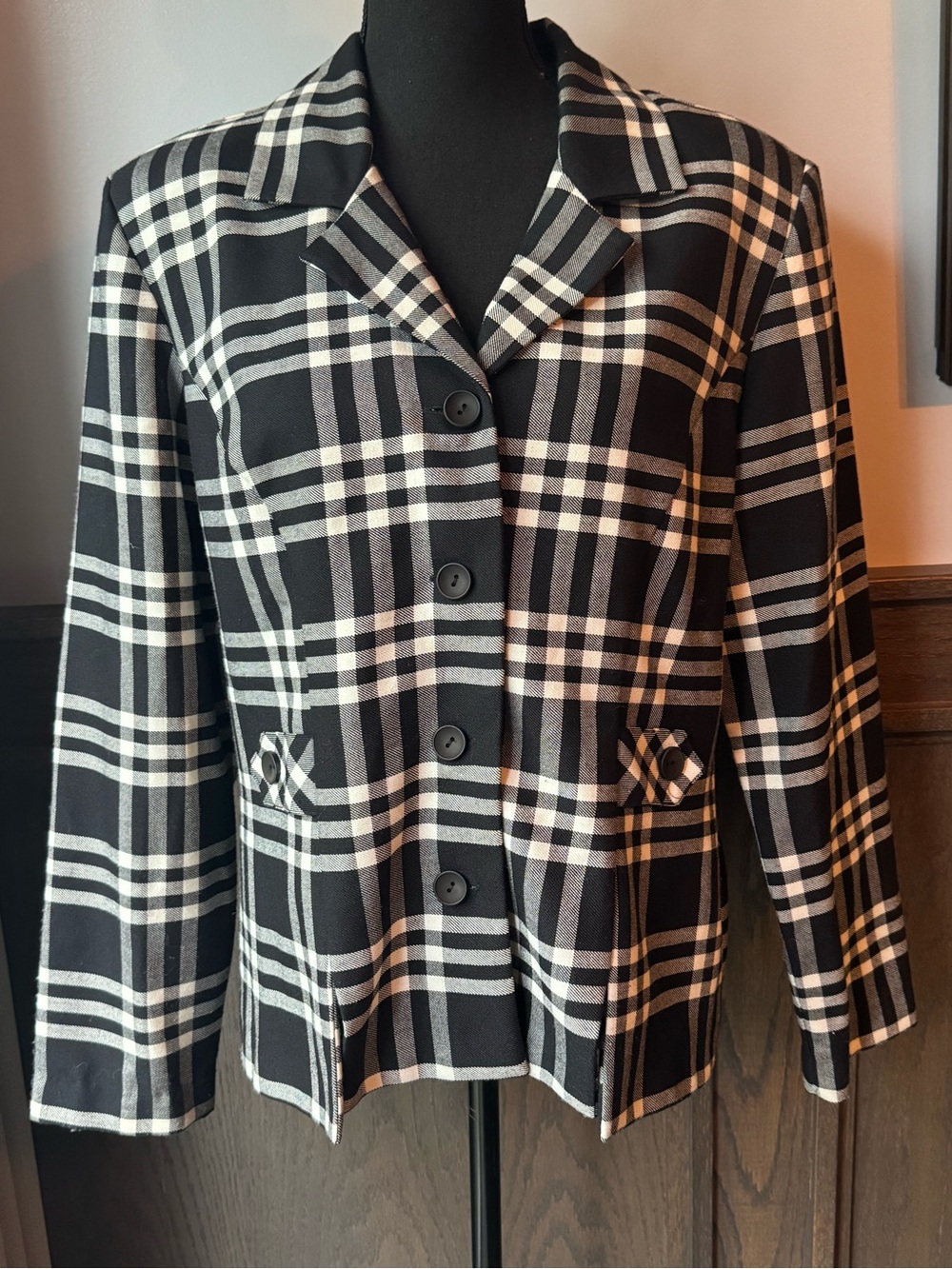 Sag Harbor Vintage Black and White Plaid Blazer 12 EUC